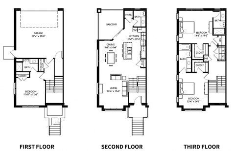 Floor plan for 3 beds, 3.5 baths, 2079 sqft